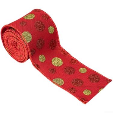 Imagem de Fita de poliéster de bolinhas 6,3 cm x 5 jardas para artesanato faça você mesmo, embrulho de presente, fabricação de laços e decoração de Natal, design festivo colorido