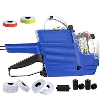 Imagem de HopingMore Pistola de etiqueta de preço MX6600 de 2 linhas de 20 dígitos com 5 rolos/2800 etiquetas brancas, 3 rolos de tinta, máquina etiquetadora de preço com cordão para escritório, loja,