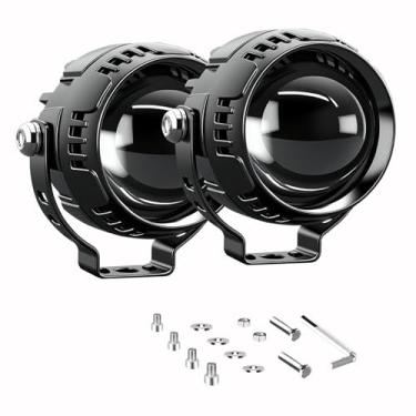 Imagem de AUOKAY Faróis auxiliares de neblina para motocicleta de 6,3 cm de LED de 60 W branco/âmbar LED holofote barra de luz de trabalho com DRL vermelho compatível com captador SUV, trator UTV, quadriciclo