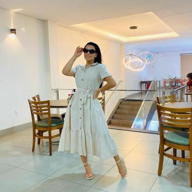 Imagem de Vestido Midi Chemise de Linho - Modarica, Off, Linho, GG