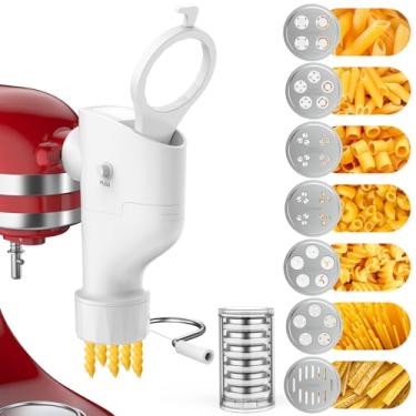 Imagem de Fedowal Acessório de prensa de massa gourmet para batedeira Kitchenai, acessório para máquina de macarrão com 7 pratos intercambiáveis, acessório de extrusora de macarrão para espaguete Bucatini