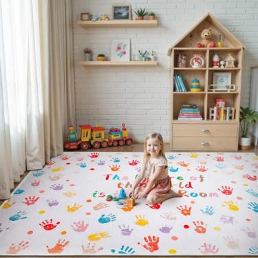 Imagem de AQQA Tapete lavável colorido com citações inspiradoras para quarto das crianças, tapete antiderrapante para sala de aula, escola, quarto, sala de jogos, berçário, decoração