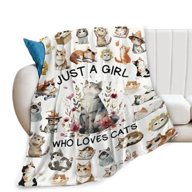 Imagem de SweetFox Just A Girl Who Loves Cats Cobertor, decoração de gato fofo, cobertor para meninas, meninos, amantes, super quente, macio, flanela, inverno, cobertores para crianças, adultos, homens