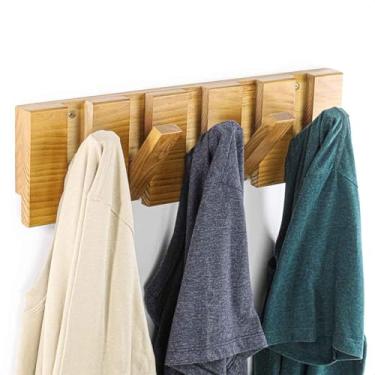 Imagem de Cabideiro de Parede em Madeira Gancho Retratil Organizador Multiuso Rustico