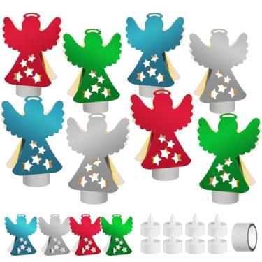 Imagem de Cinrobiye Pacote com 24 decorações de mesa de centro de mesa de Natal, lanterna de papel de Natal decorativa com glitter, caixas de centro de mesa para o inverno, país das maravilhas e festas de Natal