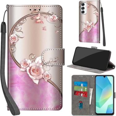 Imagem de Salanheo Capa carteira para Samsung Galaxy A16 4G / A16 5G, com [3 compartimentos para cartão], fecho magnético com suporte, capa protetora de couro PU à prova de choque 17 cm, rosa rosa