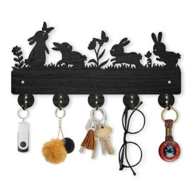 Imagem de Porta-chaves MAYJOYDIY Bunny Meadow Flower Coat Rack de madeira