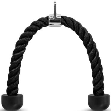 Imagem de FITNESS MANIAC 30" Deluxe Heavy Duty Solid Curl Bar Revolving Hanger Home Gym Cable Accessments Training Rubber Handgrips/Tricep Rope/Snap Hooks (Envio dos EUA), Tricep Rope