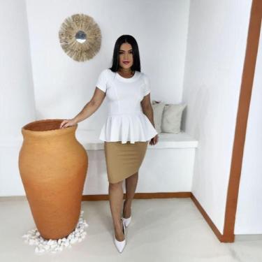 Imagem de Blusa Peplum Plus Size Moda Evangélica Feminina - MISS FLOWER, Branco,