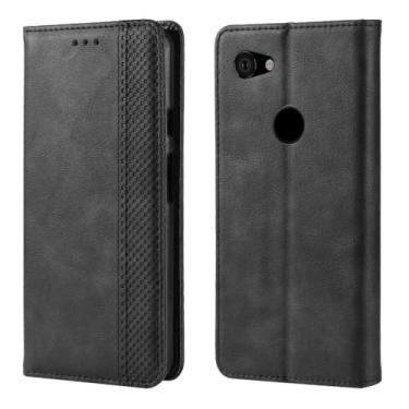 Imagem de Capa para Google Pixel 3A,Retro Flip magnético,Caso de telefone de couro PU,Design de carteira com 3 slots de cartão e 1 clipe de dinheiro -Black