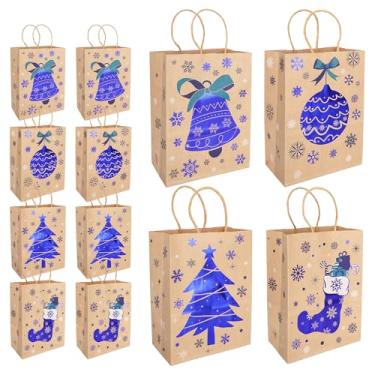 Imagem de Quniko 12 peças de sacos de presente de Natal de papel kraft com alças para festa de Natal, embalagem de doces, presente festivo