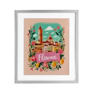 Imagem de Stupell Industries Impressão emoldurada cinza Florence com bordas florais sob vidro, design por Yen, 21 x 17