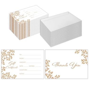 Imagem de Vales de presente de agradecimento em branco para empresas com envelopes, 50 cartões de presente personalizados para spa, salão, restaurantes, 10 x 15 cm, vouchers de cliente