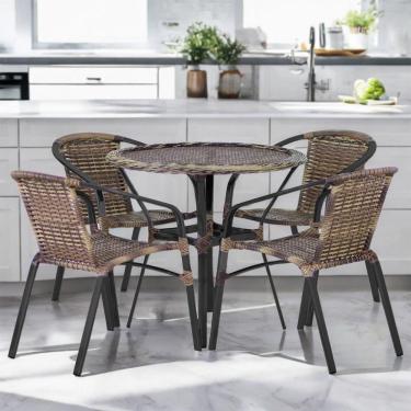 Imagem de 4 Cadeiras E Mesa Floripa Tampo Tramado Alumínio Trama Cappuccino