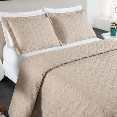 Imagem de Cobre Leito Casal Padrão Agata Bordado Micropercal 200 Fios 3 Peças Caqui