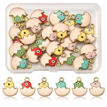 Imagem de MakemadeDIY 24 pingentes de metal pintinho em ovo fofos pingentes dourados coloridos para fazer joias, pulseiras, colares, brincos, chaveiros, artesanato