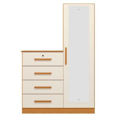 Imagem de Cômoda Guarda-roupa Caribe 4 Gavetas 1 Porta Com Espelho Cinamomo Off White