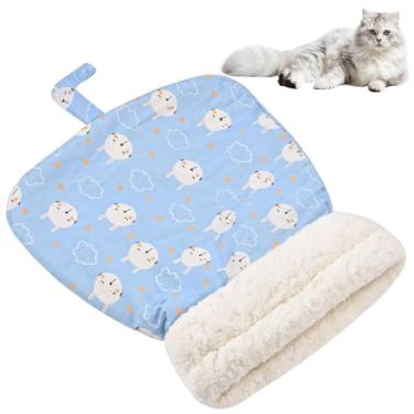 Imagem de Saco de dormir quente para gatos, cama de pelúcia para gatos e cães pequenos, compartimento macio e aconchegante, saco autoaquecido para animais de estimação em ambientes internos, 53 x 48 cm