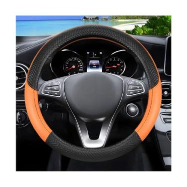 Imagem de Sandfren Capa de volante de carro, protetor de volante de couro respirável de 37-38 cm com forro antiderrapante, acessórios de decoração de interiores automotivos, ajuste universal (preto/laranja)