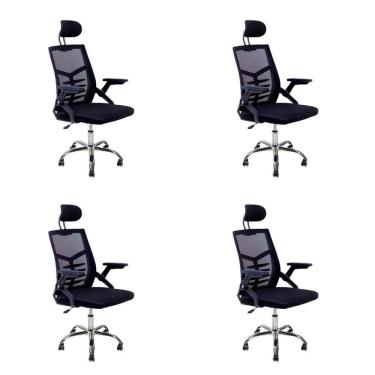 Imagem de Kit 4 Cadeiras Escritório Executiva Diretor Relax Ergonômica Com Apoio De Cabeça