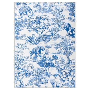 Imagem de Lahome Tapete botânico vintage com estampa de animais selvagens de 2,4 x 3 m – Tapete de pelúcia macio antiderrapante e lavável na máquina para quarto, sala de jantar, recanto de leitura, sala de