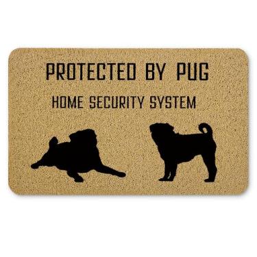 Imagem de Qnhij Tapetes de boas-vindas pretos Pug Gifts para porta da frente, tapete de porta de cachorro engraçado, protegido por Pug capacho engraçado para varanda externa, entrada interna, tapete de banho