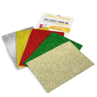 Imagem de Poli-Craft – 5 folhas de vinil de transferência de calor Poli-Flex A4 (HTV) – Vinil de ferro rápido em prata, ouro, verde, vermelho, champanhe
