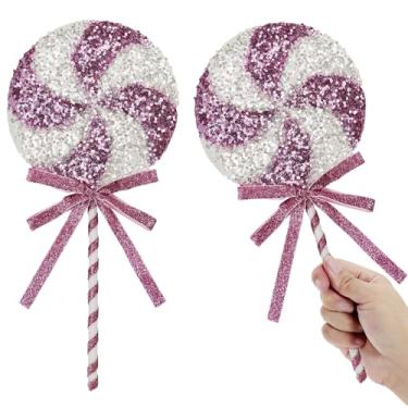 Imagem de 2 peças decorações de Natal jumbo de lantejoulas doces e hortelã-pimenta, enfeites de pirulito, enfeites de pirulito, arcos amarrados, sprays de Natal, doces, artesanato, decoração de casa, 15 x 38 cm