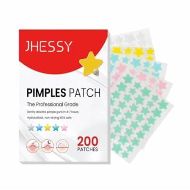 Imagem de Adesivos para Acne, 200 Patches Hidrocolóides Profissionais, Absorção em 4-7 Horas, Impermeável e Respirável, Estrelas em Verde e Colorido