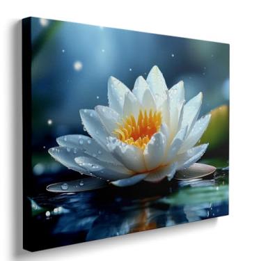 Imagem de Ypxzzj Decoração de parede de banheiro, pôsteres de fotografia de natureza floral, arte impressa, flor de lótus em água azul, decoração de parede para sala de estar, fotos de banheiro, decoração de