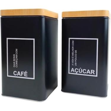 Imagem de Conjunto De Potes Herméticos Para Café E Açúcar Em lata Preto Fosco Com Tampa Bambu
