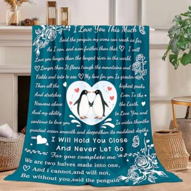 Imagem de Knerova Presentes para ela - Cobertor de pinguim romântico para ela, cobertor de aniversário de casamento para mulheres e homens, presentes de aniversário para namorado, namorada, presente de