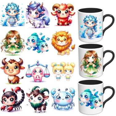 Imagem de Elewins Adesivos UV DTF - 12 folhas fofas envoltório de copo UV DTF do zodíaco para canecas de vidro de café, decalques DIY para copos, esfregar à prova d'água em transferências para artesanato