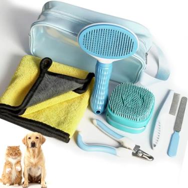 Imagem de AEKKNIU Escova de cachorro para queda, 6 peças em um kit de escova de cabelo para animais de estimação