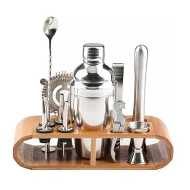 Imagem de Kit Coqueteleira Bar Profissional Para Drinks Bebidas 550ml Inox Com 12 Peças Drinks Barman Caipirinha Bar Suporte de Madeira