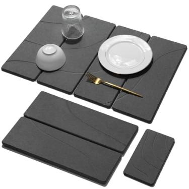 Imagem de 2 peças grande tapete de secagem de pratos de pedra para balcão de cozinha tapetes de pratos de pedra de secagem rápida almofada de secagem de terra de diatomáceas de absorção de água marmorizada para
