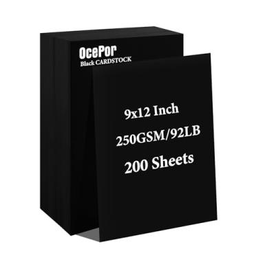 Imagem de OcePor 200 folhas de cartolina preta 22,9 x 30,5 cm, 41,7 kg/250 g/m², papel grosso para cartão, papel pesado para impressora, currículo, álbuns, arte, artesanato, cartões de visita