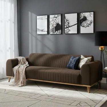 Imagem de Sofá Living Átila 2,10m. Design Retrô. - Leonardi, Marrom - Suede