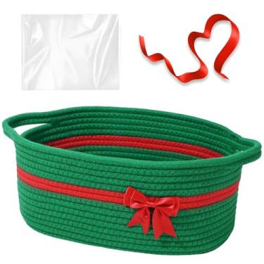 Imagem de Degeyoyo Cesta de presente com sacos de presente e fitas, pequenas cestas de tecido para presentes vazias, cesta de armazenamento com alças, 30,5 x 20,3 x 12,7 cm