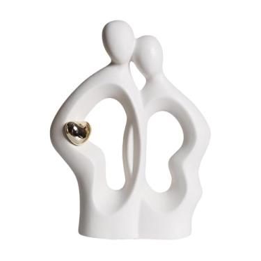 Imagem de Ｂｅｓｇａ Estatueta de casal, escultura abstrata, estatueta decorativa moderna para o Dia dos Namorados, centro de mesa, escritório ou prateleira, Branco