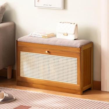 Imagem de Yadlan Armário de sapatos impermeável resistente a UV, banco de armazenamento interno e externo com prateleiras ajustáveis, para entrada, quarto, corredor, sala de estar marrom 70 cm