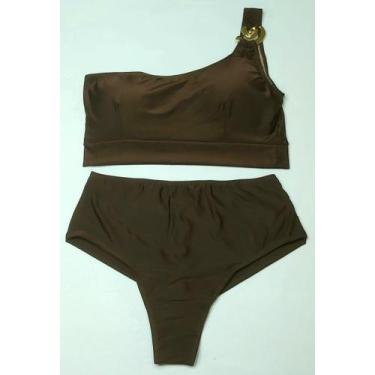Imagem de Biquini Plus size alça única mula manca cintura alta c/ bojo - Tropica