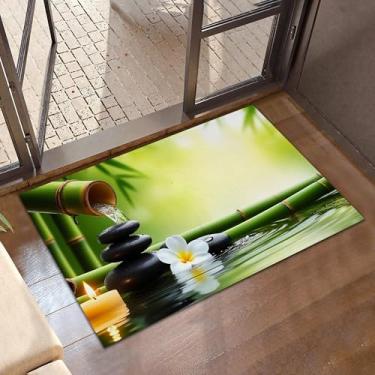 Imagem de CXULIN Tapete de porta frontal de pedra Zen, antiderrapante, verde, bambu, entrada, tapete de porta discreto, capachos para casa, cozinha, quarto, varanda, corredores, 76 x 43 cm