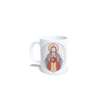Imagem de Caneca de Cerâmica com Estampa Católica Divina Luz, Branca, 325 ml, Design Religioso de Jesus (13740)