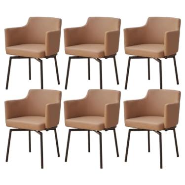 Imagem de SPXMQSS Cadeiras de sala de jantar, cadeiras de cozinha estofadas com encosto e pernas de metal, cadeiras de jantar giratórias de couro com apoios de braços para casa, escritório, sala de estar e