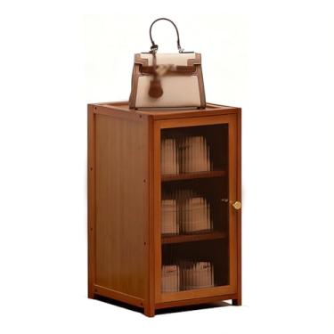 Imagem de SPXMQSS Sapateira vertical, sapateira Armário de armazenamento de bambu estreito e alto com portas Suporte de sapato independente para entrada do corredor Sala de estar B 28 x 32 x 51 cm