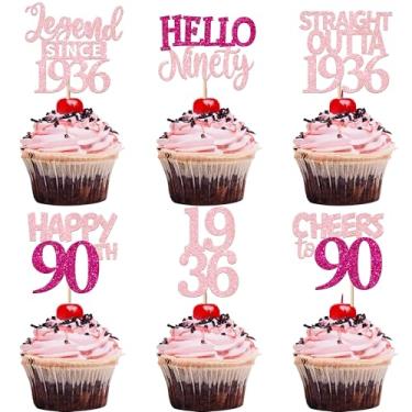 Imagem de Rsstarxi Pacote com 24 Toppers de cupcake Straight Outta 1936, decorações de aniversário de 90 anos, enfeite de cupcake de noventa torcidas a 90 anos para decorações de bolo de festa de aniversário de