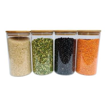 Imagem de Potes De Mantimentos De 1200ml  C/ Tampa Bambu - 4 Pçs - WELLMIX