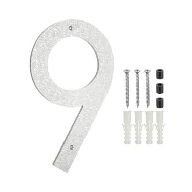 Imagem de PATIKIL Números de casa de 30 cm para o exterior, número 9 ABS textura de plástico flutuante número de casa moderna caixa de correio números de porta com kit de unhas para rua residencial ao ar livre