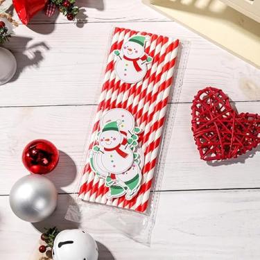 Imagem de 24 Pçs Canudos de Papel de Natal com Decoração de Cartão, Canudos de Papel Descartáveis Biodegradáveis de 19 cm para Beber Decoração de Festa de Natal (Estilo 4)